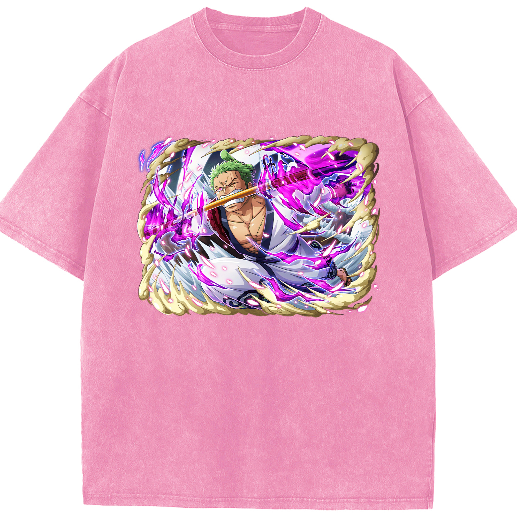 ワンピース ロロノア・ゾロ ONE PIECE Roronoa Zoro 綿100% ヴィンテージ風 半袖Tシャツ（フロントプリント）